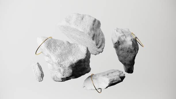 3d render, abstract white background, colorful crystals and rock stone, broken cobblestone levitating.