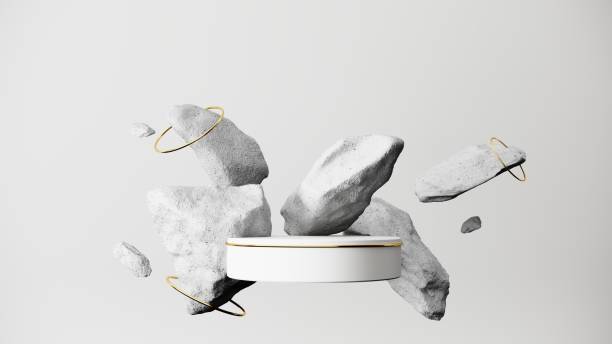istock 3d render, abstract white background, colorful crystals and rock stone, broken cobblestone levitating. 2160572186