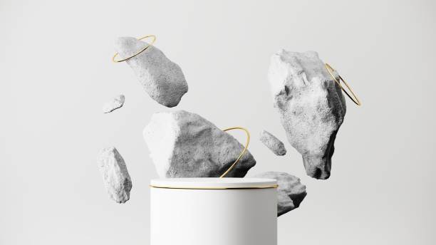 istock 3d render, abstract white background, colorful crystals and rock stone, broken cobblestone levitating. 2160572187