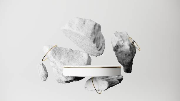 istock 3d render, abstract white background, colorful crystals and rock stone, broken cobblestone levitating. 2160572188