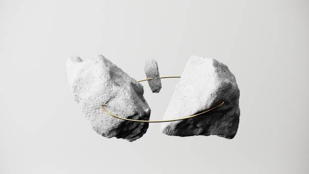 istock 3d render, abstract white background, colorful crystals and rock stone, broken cobblestone levitating. 2160572189