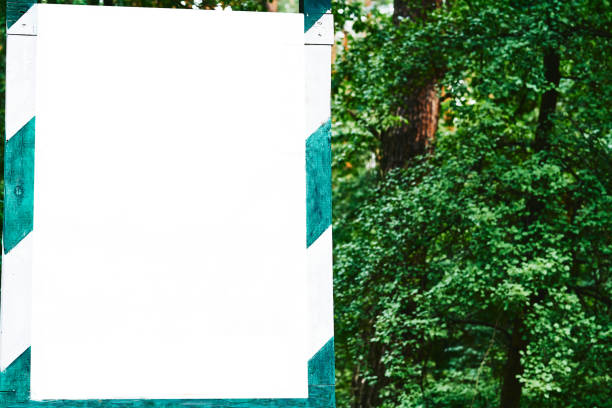 istock White poster banner billboard on green tree, warm sunny day 2160572556