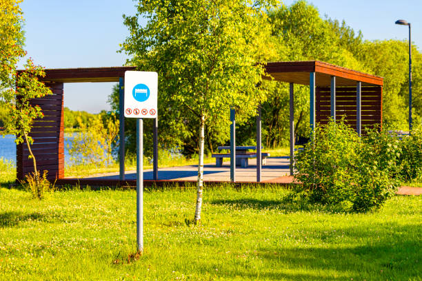 istock sign indicating a barbecue area in the park. 2160574189