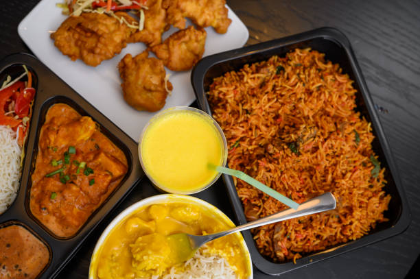 Indian cuisine, variation of meals on the table, view from above