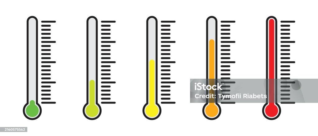 Thermometer Visual Examples A Set Of Colorful Thermometers With A Scale And Various Temperature ...