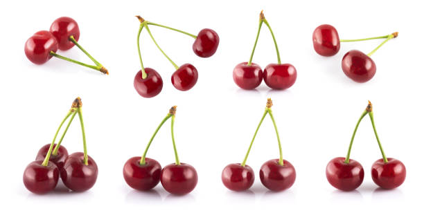 istock Collection of beautiful red cherry isolated on white background 2160575774