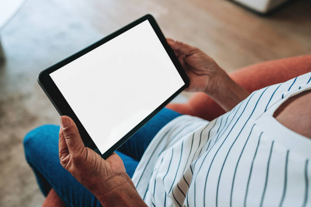 hand to digital tablet blank screen mockup