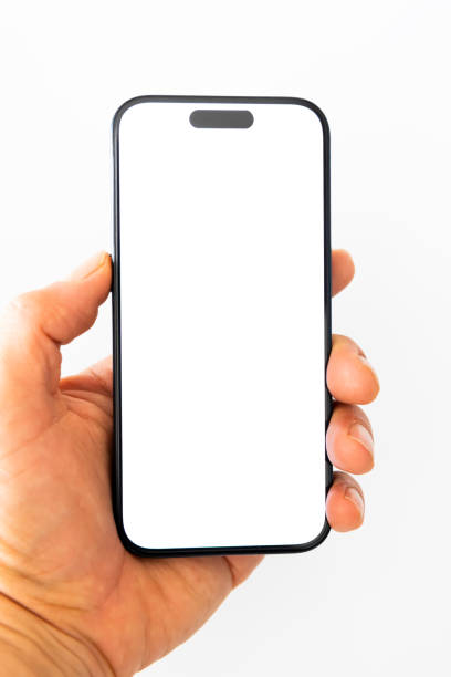 istock Hand showing smartphone with blank screen isolated on white background 2160587174