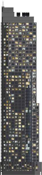 istock Facade view of moden building at night - skyscraper 2160589522