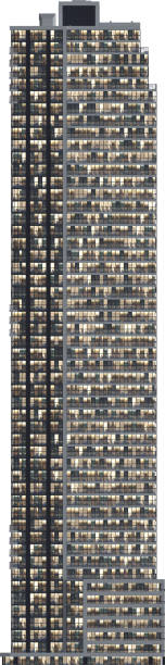 istock Facade view of moden building at night - skyscraper 2160590060