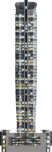 istock Facade view of moden building at night - skyscraper 2160593357