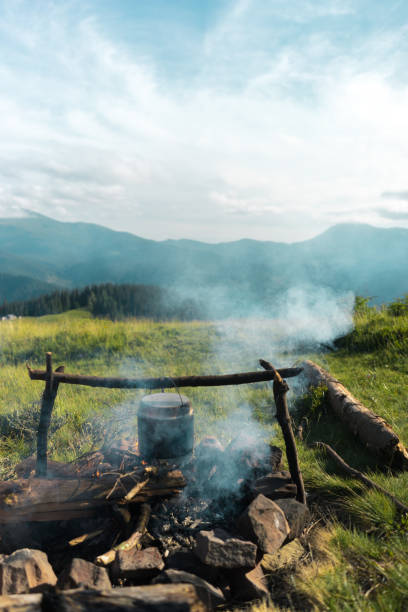 istock food cooked on a bonfire, cauldron, pot with red borscht, tourism 2160593364