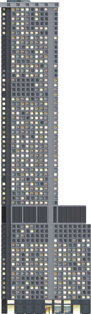 istock Facade view of moden building at night - skyscraper 2160593460