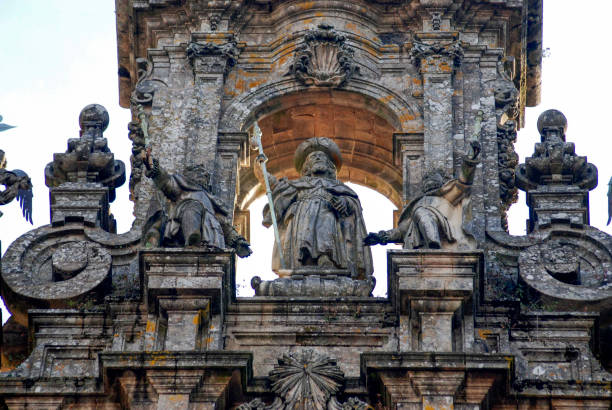 Statue of apostle Santiago on a facade in Obradoiro square, Santiago de Compostela, Spain.