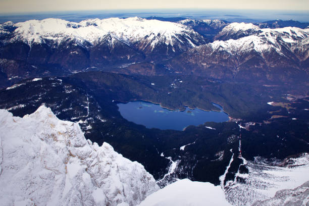 View from Zugspitze, highest mountain in Bavaria in Germany, Eibsee