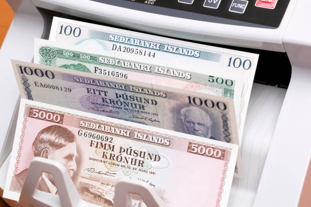 istock Icelandic crown in the counting machine 2160604473