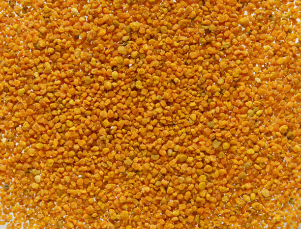 istock Bee pollen yellow grains top view, background 2160605246