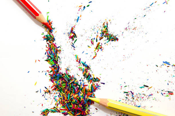 istock Colorful Pencil Shavings On White Background 2160605423