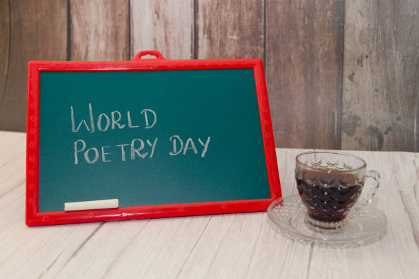 istock Chalkboard Celebrating World Poetry Day with Coffee Cup 2160605773