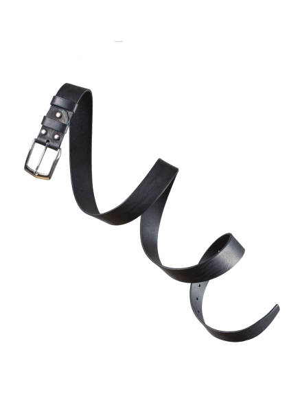 istock Black leather belt twisted and isolated on a white background. 2160608520