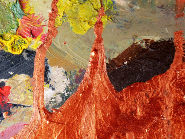 istock acrylic painted palette background with brush 2160608699