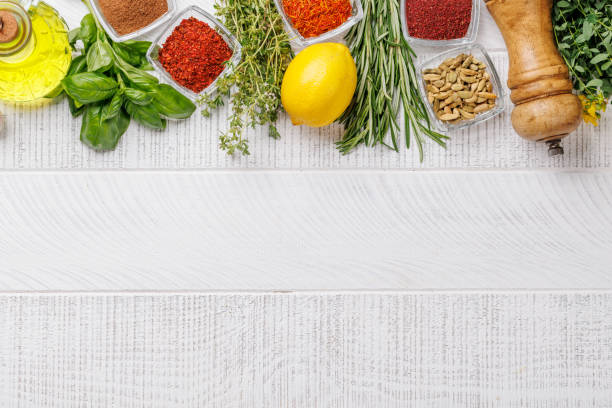 istock Various herbs and spices on the table 2160613866