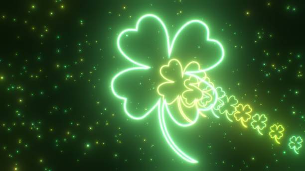 istock Saint Patricks Day Shamrock Four Leaf Clover Green Glow Neon Tunnel - Abstract Background Texture 2160616247