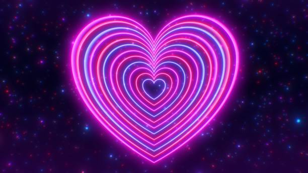 istock Spinning Interleaved Love Heart Shapes Glowing Bright Pink Neon Light - Abstract Background Texture 2160616280