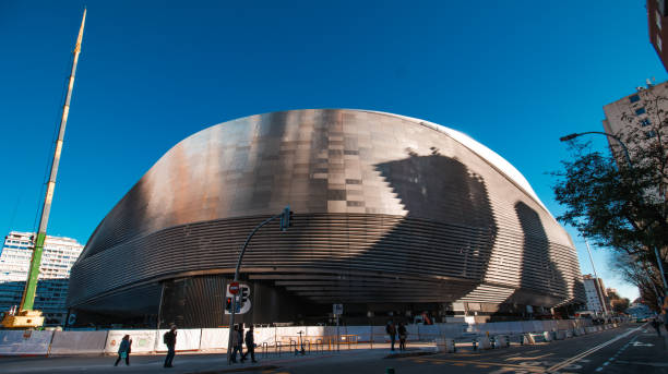 Madrid, Spain. 16th December 2023. Photography of the new exteriors of the remodeled Santiago Bernabeu Stadium.