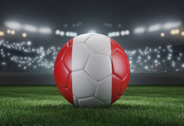 istock Soccer ball in flag colors on a bright blurred stadium background. Peru. 2160631466