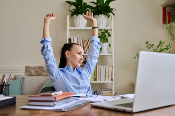 istock Business woman relaxing at workplace during break 2160631704
