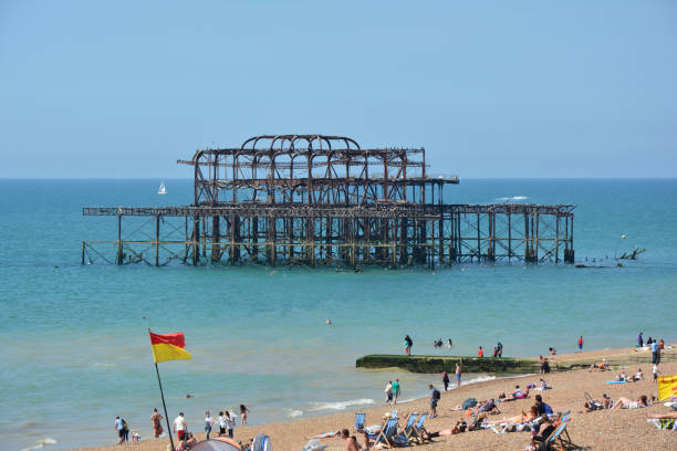 Brighton, United Kingdom - September 12, 2024: Palace Pier, Brighton, on a calm and rainy morning.