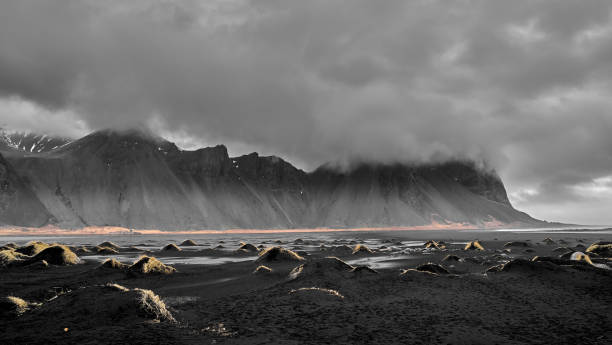 istock Volcanic dark sand dunes on Vestrahorn 2160638953