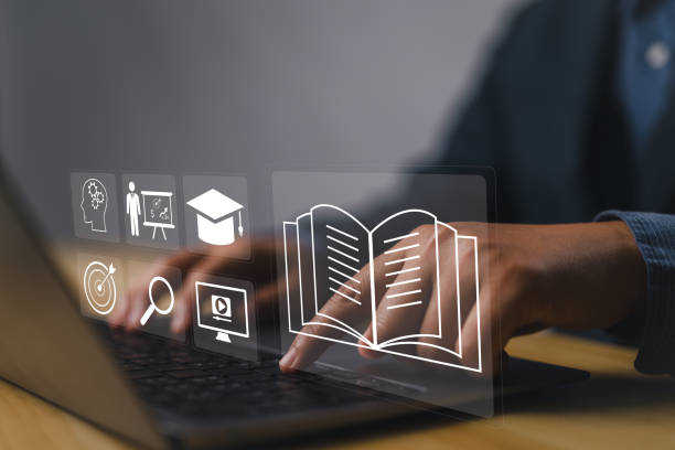 istock E-learning education, internet lessons and online webinar. Person who attends online lessons on a digital screen.Education internet Technology. 2160642023