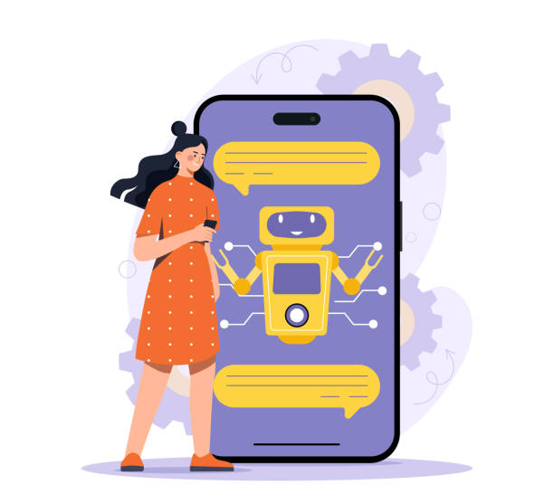 istock Woman with internet bot. Girl with smartphone communicates with virtual helper and assistant. Artificial intelligence and machine learning. FAQ and guide, clients support. Cartoon vector illustration 2160658508