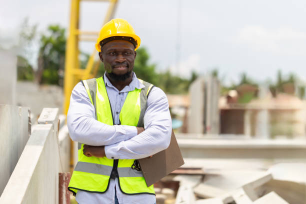 istock Engineer man in hardhats working at construction site, Foreman checking project at the precast concrete factory site 2160660103