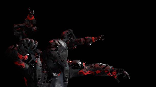 istock cyborg warrior with AGI (Artificial General Intelligence), warming up before battle, black background 2160664159