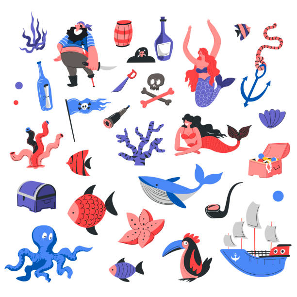 istock Marine and nautical theme, pirates and mermaids 2160666161