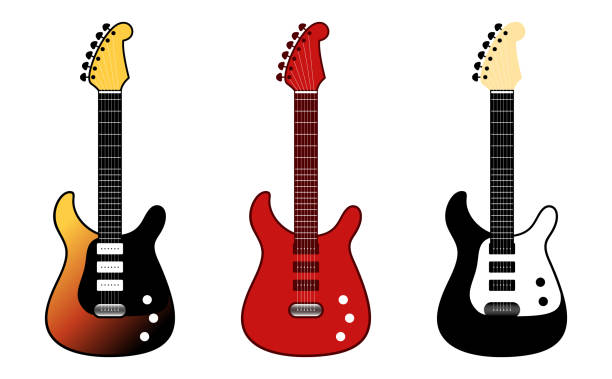 istock Set of various colors of electric guitar_one side version 2160674083