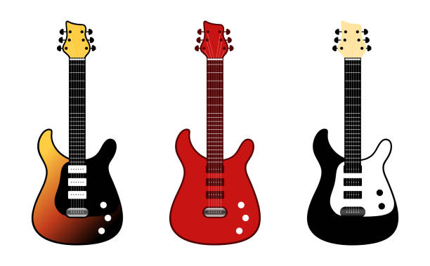 istock Set of various colors of electric guitar_both sides version 2160674292