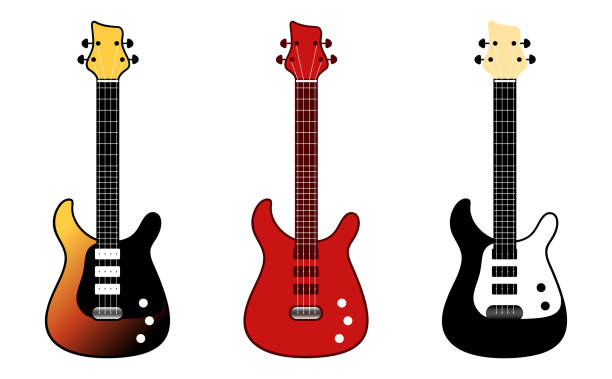 istock Set of various colors of bass guitar_both sides version 2160674320