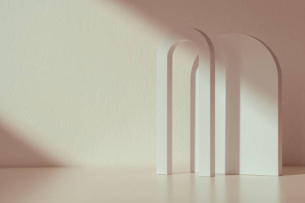 istock Decorative podiums against beige background in studio 2160677971