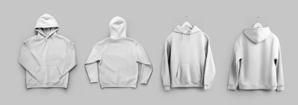 istock Mockup of White hoodie oversize, presentation on a hanger, unfolded, for design, pattern, branding, front view, back view. Set 2160679618