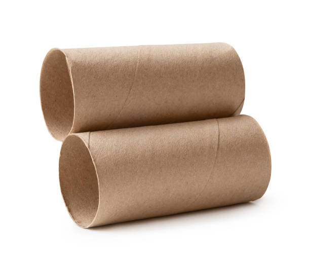 istock Side view of brown tissue paper cores in stack isolated on white background with clipping path 2160679696