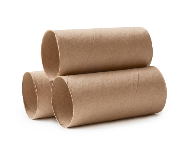istock Side view of brown tissue paper cores in stack isolated on white background with clipping path 2160680140