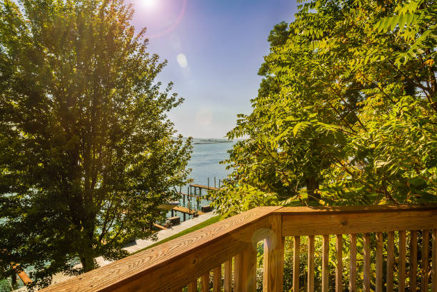 istock Custom Built wood deck Detroit River 2160680500