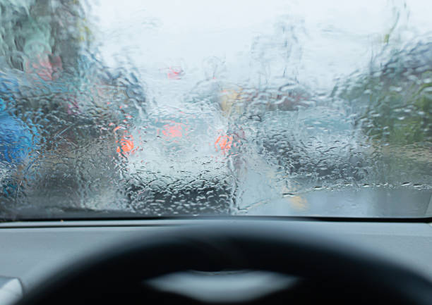 istock Visibility looking through the windshield in the rain Unsafe and a bit blurry 2160683247