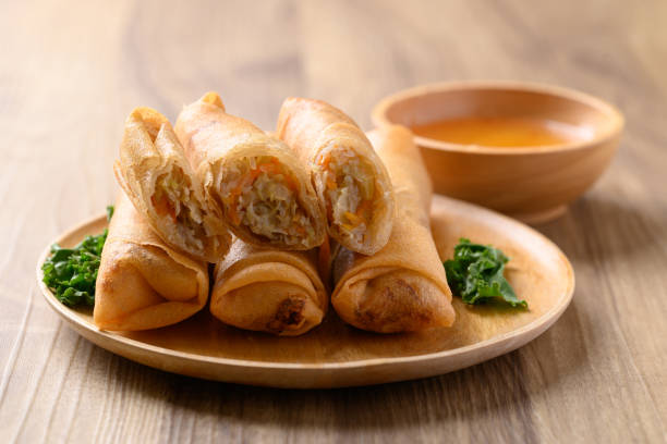 istock Asian deep fried spring roll filling with cabbage, carrot and glass noodles 2160683599