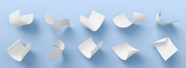 istock 3d set of white paper sheet or bill falling down isolated render icons. Realistic blank curve page flying in air. Mockup empty business file office document, payment receipt or ticket 2160683754