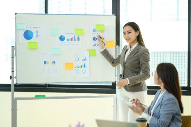 istock Confident millennial female executive manager presenting new corporate strategy in the boardroom 2160689135